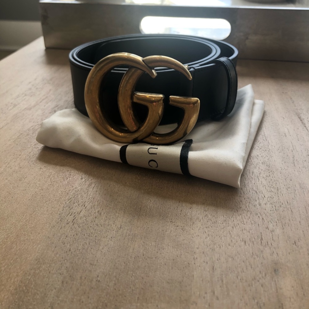Gucci Wide Leather Belt with Double G Buckle